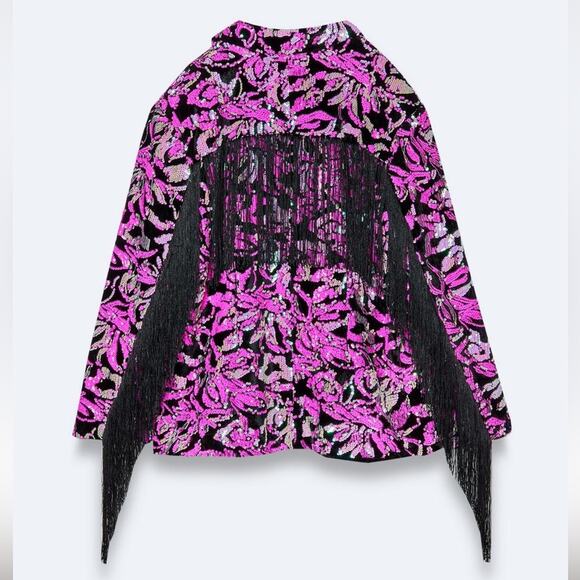 Nasty Gal Plus Size Fringe Sequin Fringe Blazer Jacket, Western Bling, size 14 - Picture 1 of 14